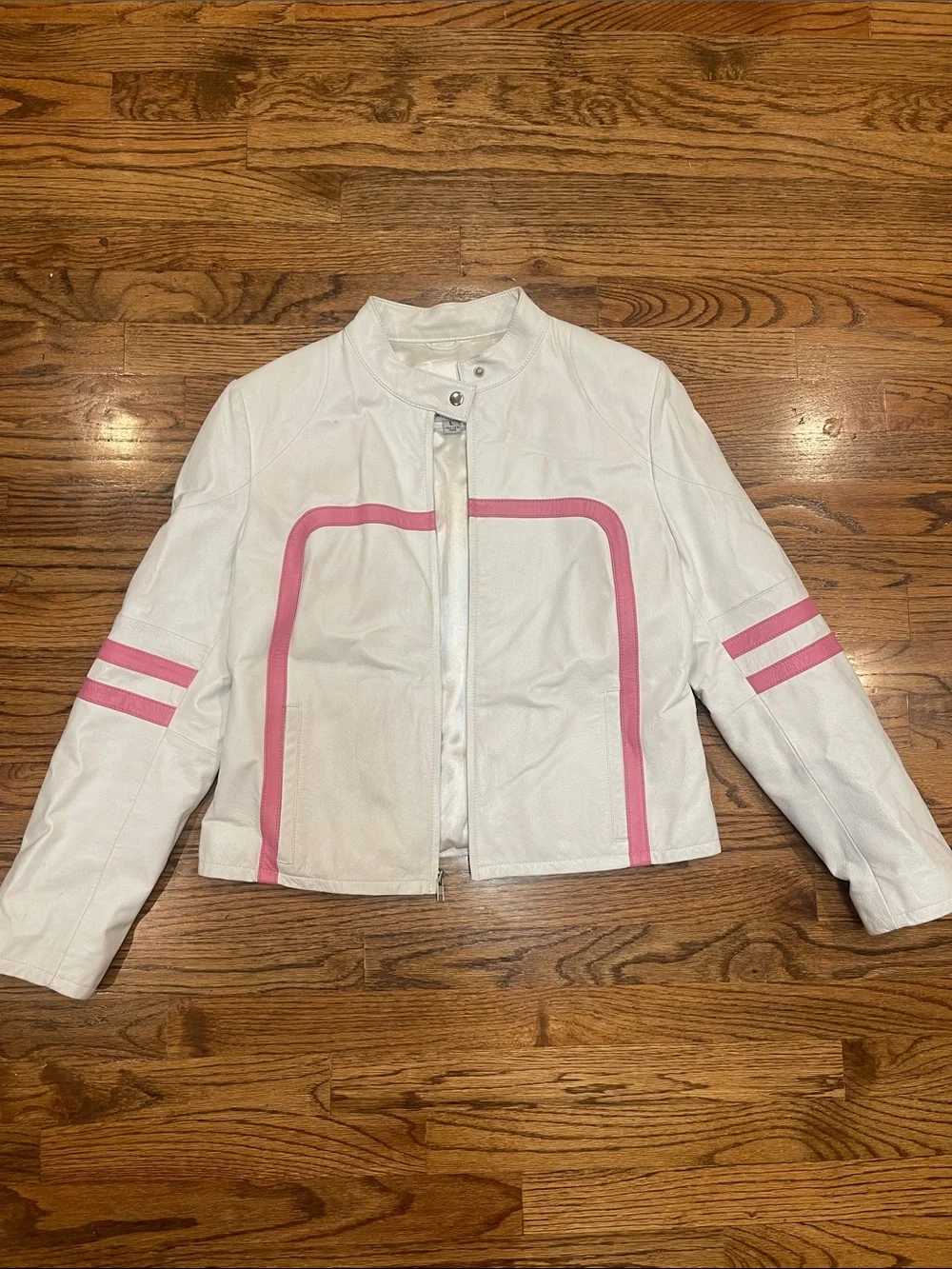 Classic White Women's Wilson’s Leather Jacket with Pink Trim ladies L - Picture 1 of 16
